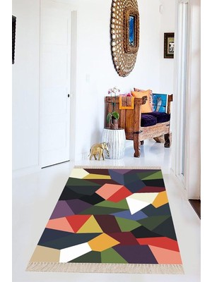 Zemira On The Clouds Geometrik Şekiller Desenli Renkli Dijital Baskı Yıkanabilir Kaymaz Taban Kilim Model