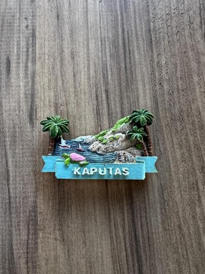 Zemira Dekoratif Kaputaş Plaj Temalı Mıknatıs, Turkuaz Yeşil Palmiye Ağaçlı, El Yapımı Buzdolabı Süsü