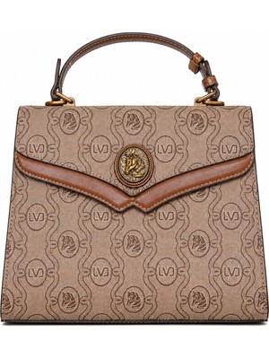 Lêvi D'or Monogram Baskılı Logo Detaylı Uzun Askılı Orta Boy Kadın El Çantası Camel