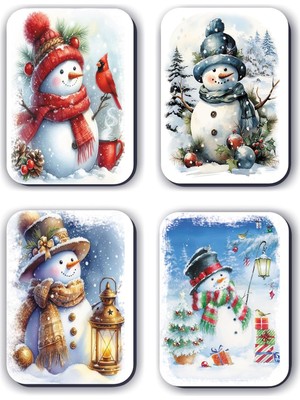 Zemira 4 Lü Simli Yılbaşı Magneti Yeniyıl Noel Kardan Adam (5,5 x 8 Cm)