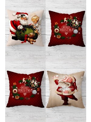 Zemira Pelangi Noel Baba Christmas Yılbaşı Gizli Fermuarlı Kırlent Kılıfı Koltuk Yastık Kılıfı TAKIM(4ADET