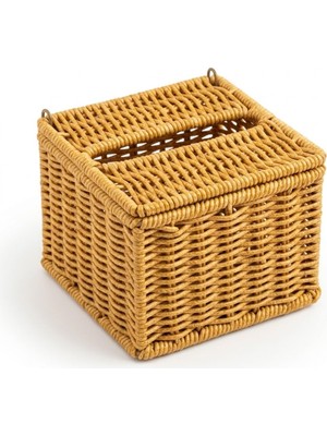 Zemira Dei̇nhaus Kapaklı Hasır Peçetelik Kutu 13X13X9 cm Doğal Rattan Peçete Saklama Kutusu