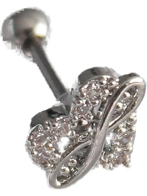 Zemira 316L Çelik Gümüş Renk Zirkon Taşlı Sonsuzluk Detay Tragus Piercing - TJ-PR1249