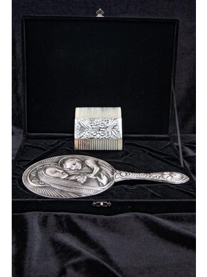 Zemira Turan DESIGN.925 Ayar Gümüş Ayna Tarak Seti, Hediyelik El Yapımı Meryem Ana Isa Desenli Oriji