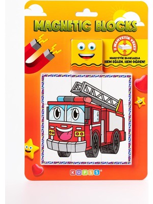 Zemira Küpss Blok Çift Taraflı 9 Parçalı Mıknatıslı Itfai̇ye - Traktör Puzzle - 2 Görsel Yapboz