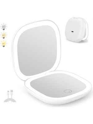 Zemira Infitrans Edilebilir Cep Aynası, 1x/5x Büyütme LED Kompakt Seyahat Makyaj Aynası, Işıklı, 3 Re