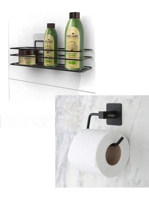 Zemira Yapışkanlı Banyo Düzenleyici Seti, Duş Rafı Tuvalet Kağıdı Tutucu (2liset)