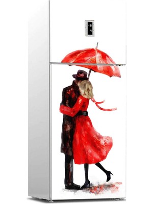 Zemira Buzdolabı Sticker Kaplama Dolap Kaplama Etiketi Romantik Şemsiye Suluboya