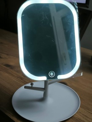 Zemira LED Işıklı Makyaj Aynası 3 Modlu USB Şarjlı Beyaz Kare Taşınabilir Açı Ayarlı Güzellik Ayna x 14