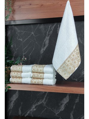 Zemira Dantelli Güpürlü LÜKS%100 Pamuk Çeyizlik 6 Lı El Yüz Havlu Seti 40X70 - Sarı - 4400