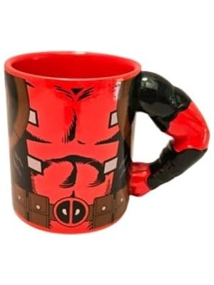 Zemira Netavantaj Deadpool Tasarımlı Kupa Bardak, 500ML, Çelik, Kırmızı-Siyah, Özel Kulp
