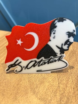 Zemira Atatürk Portresi 3D Türk Bayrağı Masaüstü Dekor Atatürk Imzalı Şık Hatıra & Ofis Süsü - Hediyelik