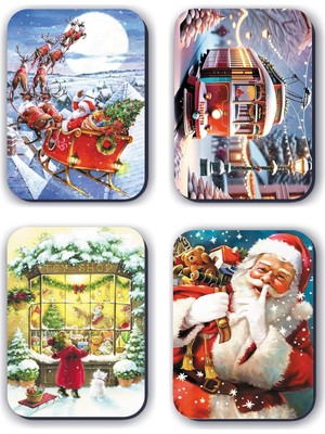 Zemira 4 Lü Simli Yılbaşı Noel Kardan Adam Çam Ağacı Yeniyıl Hediye Magnet (5,5 x 8 Cm)