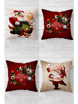 Zemira Pelangi Noel Baba Christmas Yılbaşı Gizli Fermuarlı Kırlent Kılıfı Koltuk Yastık Kılıfı TAKIM(4ADET