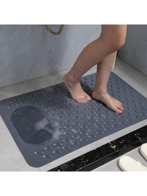 Zemira Antrasit Gri Kaymaz Banyo Paspası - 35X69 cm Vantuzlu Duş Matı, Ayak Masajlı Temizleme Dokulu, A