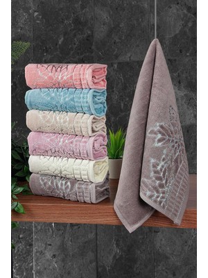 Zemira Çınar Jakarlı 6’lı Kadife Pamuklu El Yüz Havlu Seti 30X50 cm - 00434- Karışık Renkli