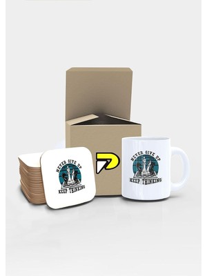 Zemira Postermanya Satranç Never Give Up Tasarımlı Baskılı Kupa Bardak Seti, Eğlenceli Özel Hediye Mug