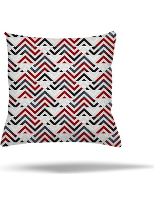 Zemira Pelangi Geometrik Karo Zigzak Kilim Desen Gizli Fermuarlı Yastık Kılıfı Kırlent Kılıfı, Bordo-Gri 4