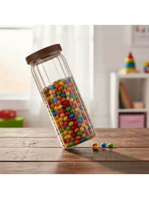 Zemira Deconox Akasya Kapaklı Uzun Çizgili Cam Kavanoz (1250 Ml) | Hava Geçirmez, Fitilli Tasarım G