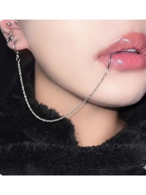 Zemira Deliksiş Dudak Piercing Küpe Zinciri, Gümüş