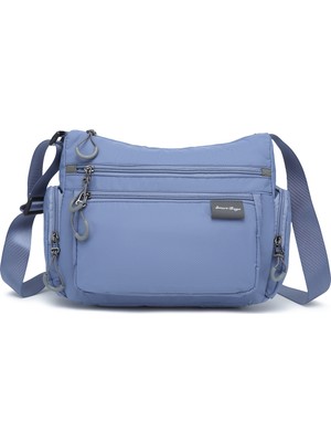 Smart Bags Mavi Orta Boy Çok Cepli Su Geçirmez Ultra Hafif Kumaş Kadın Çapraz Çanta