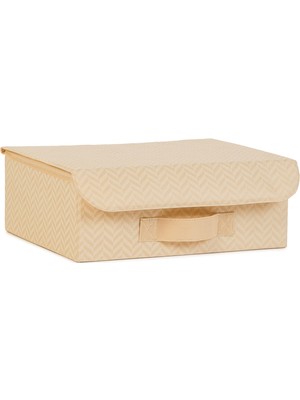 Zemira Textile Bej Balıksırtı Kapaklı Kutu 30 x 23 x 11 cm