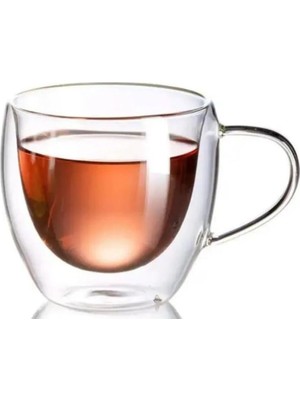 Zemira Neskafe Çay Fincanı Çift Cidarlı Cam Kupa 250 ml Kulplu Cam Bardak 1 Adet - 12037