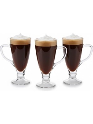 Zemira 3’lü Cam Kupa Seti 250 ml – Ayaklı Şeffaf Kahve Tatlı Bardağı – Latte, Cappuccino, Sıcak Çikolat