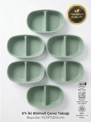 Zemira 6'lı Iki Bölmeli Çerez Tabağı Seti - 17.5 cm Kırılmaz Plastik Çerezlik Mezelik - Bpa Içermez, De