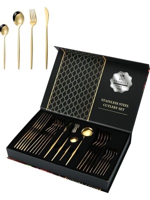 Zemira 410 Çelik 24 Parça Gold Yemek Kaşık Çatal Seti CIN518SR