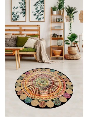 Zemira On The Clouds Jüt Hasır Kilim Görünümlü Dijital Baskılı Kaymaz Taban Yıkanabilir Salon Halıs