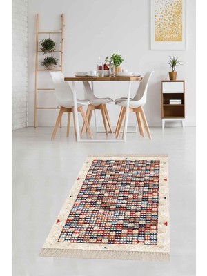 Zemira Pelangi Kilim Desenli Renk Bloklu Etnik Dijital Baskı Yıkanabilir Kaymaz Taban Salon Halı