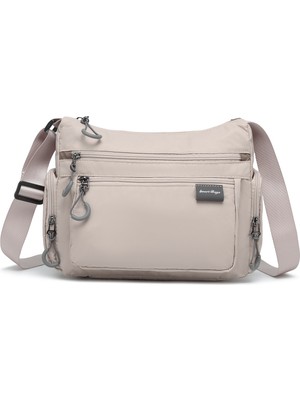 Smart Bags Bej Orta Boy Çok Cepli Su Geçirmez Ultra Hafif Kumaş Kadın Çapraz Çanta
