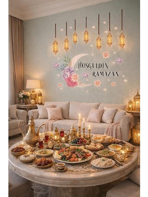 Zemira Sticker Hoş Geldin Ramazan Dekorlu Ahşap Kapı Süsü, Ramazan Süsleri, Ramazan Tavan Süsü, Dekor Ifta