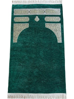 Zemira Kabe Desenli Örgü Püsküllü Şönil Seccade Yeşil