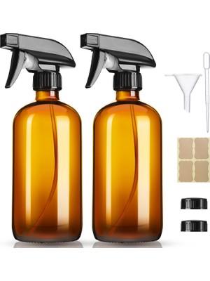 Zemira Givameihf 16OZ Amber Cam Sprey Şişeleri, Etiketleri ile 2 Paket Doldurulabilir Boş Şişe Huni Damlal
