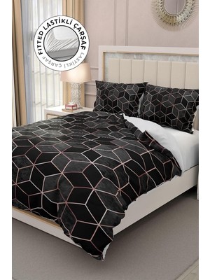 Zemira MONOHOME%100 Pamuk Saten Çift Kişilik Nevresim Takımı 3D Siyah Modern, MONOHOME31794