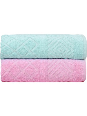 Zemira Ilgın Pamuklu El Yüz Havlusu 2'li Set 50 x 90 Cm. (Yeşil-Pembe)