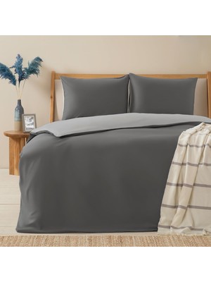 Zemira BETTIE%100 Pamuk Çift Kişilik Nevresim Seti 200X220 cm Koyu Gri/soguk Gri