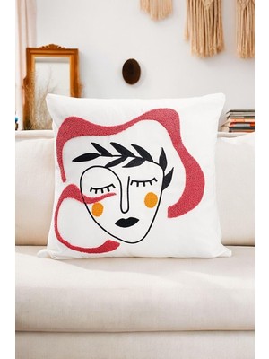 Zemira Asdiva Bohem 45X45 Özel Tasarım Punch Panç Süzene Desen Dekoratif Kırlent Kılıfı Beyaz 52