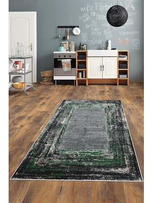 Zemira Pelangi Gri Abstract Desen Yıkanabilir Kaymaz Taban Tutmaz Salon Halısı Yolluk, Yeşi