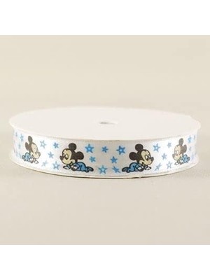 Zemira Bebek Mickey Mouse Temalı Beyaz Saten Kurdela 1.5 Cm. x 10 Metre
