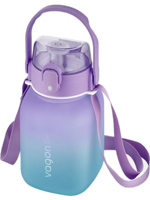 Zemira Vagonlife 1100ML Çocuk Askili Pipetli/pipetsiz Kullanım Çift Renk Softtouch Motivasyon Matarası Çık