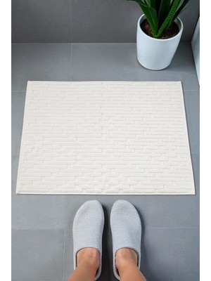 Zemira Tuğla Desenli 2li Ayak Havlusu - 50X70 cm - Su Emici Banyo Paspası Seti - Beyaz