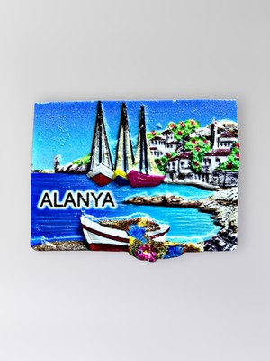 Mundy Alanya Polyester Kabartmalı Magnet 7 cm x 5 cm Dekoratif Hediyelik Buzdolabı Süsü (KOD:1728)