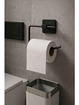 Zemira Sas Haus Kare Yapışkanlı Tuvalet Kağıtlığı Wc Kağıtlık Tutucu Siyah KS-001