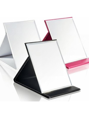 Zemira Goaste Ayarlanabilir Standlı 3 Paket Katlanır Makyaj Aynası, 20X15 cm Pu Deri Makyaj Aynası, Kozmet