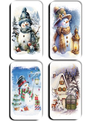 Zemira 4 Lü Simli Yılbaşı Noel Kardan Adam Çam Ağacı Hediye Magnet (5,5 x 11 Cm)