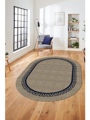 Zemira Dijital Kaymaz Taban Yıkanabilir Jüt-Hasır Görünümlü Oval Mutfak Yolluk Salon Halısı O-Jüt-01,