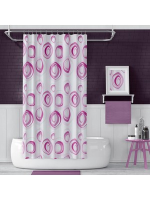 Zemira Banyo Perdesi 1X110X200 Tek Kanat Duş Perdesi Halka Hediyeli Duşakabin Perdesi 4954 Pembe